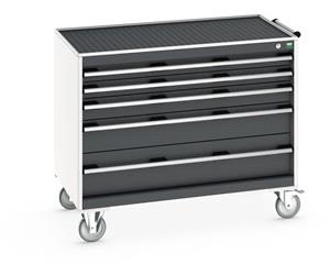 cubio mobile cabinet with 5 drawers & top tray / mat. WxDxH: 1050x650x885mm. RAL 7035/5010 or selected Bott MobileIndustrial Tool Storage Trolleys 1050mm x 525mm